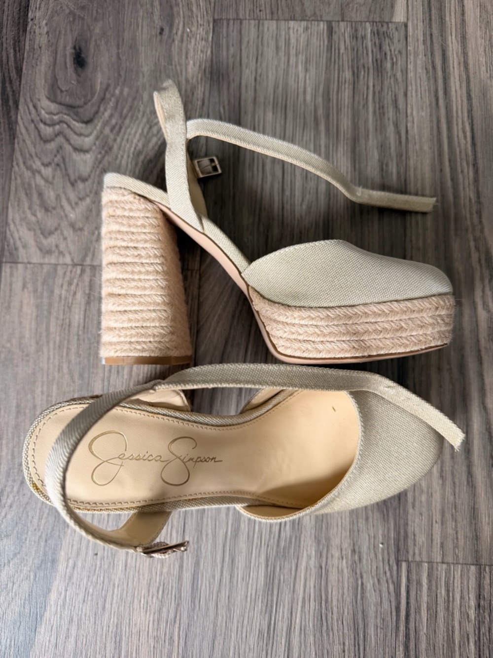 Jessica Simpson Beige Canvas Platform Espadrille Sandals